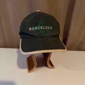 Barcelona BCN Embroidered Green Cream Contrast Piping Baseball Cap Mens Hat